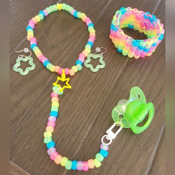 sour patch Kawaii Kandi Kid drop star Necklace Cuff Earrings Glow jewelry Set. - Picture 5 of 9